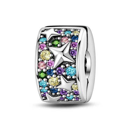 Funkelnde 925er-Sterlingsilber-Charm mit buntem Zirkon, festen Clip-Perlen und Engel-Anhänger, passend für Armbänder und Halsketten, exquisite Geschenke