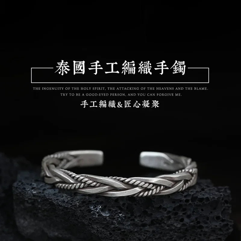 925 Sterling Silber Twisted Woven Armband Mann Frauen Neutral Retro Original Handgemachte Öffnung Armreif Mode Party Schmuck Geschenke