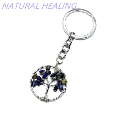 10 stücke Frauen natürlichen Chip Quarz Stein Perle 30mm Herz runden Baum des Lebens Schlüssel anhänger Lanyard Großhandel Schlüssel ringe