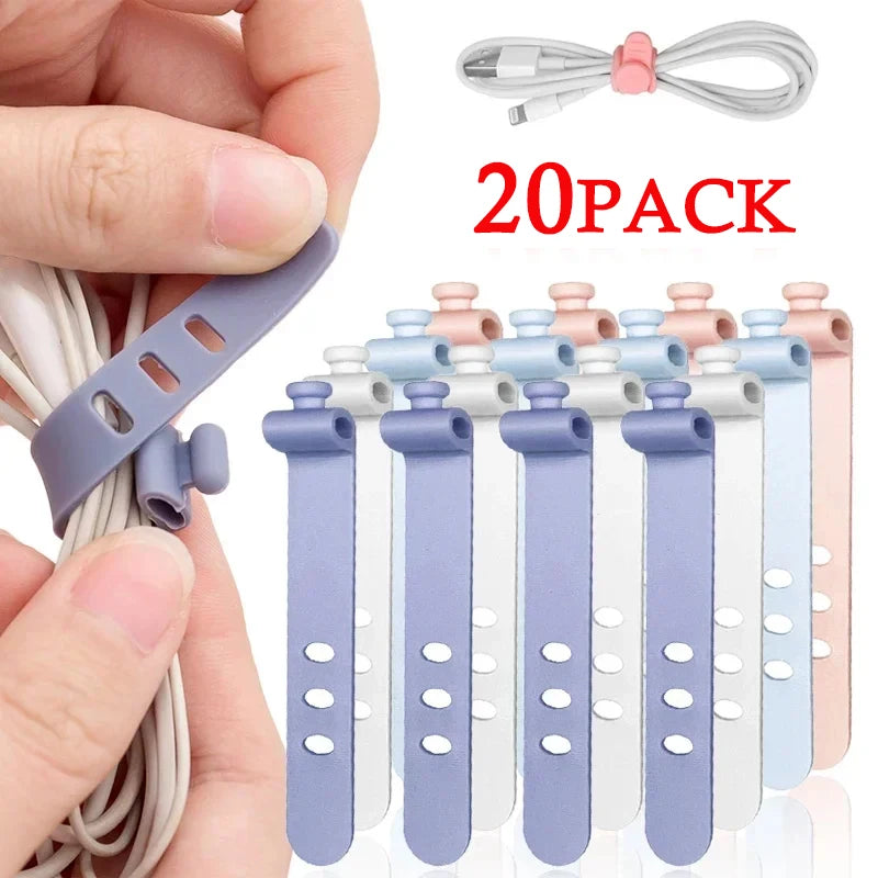 20/12/4PCS Kabelbinder Kabel Organizer Management Silikon Draht Halter Riemen Zip Clips Wiederverwendbare Krawatte Wraps Keeperwinder Gummi