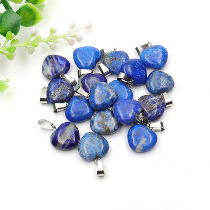 12 Stück Naturstein Quarz Rosenkristall Türkis Opal Herz Anhänger 16mm DIY Schmuckherstellung Halskette Zubehör Charms Handwerk
