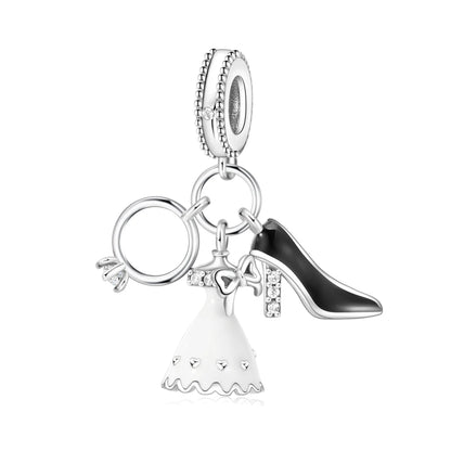 Klassische rote High Heels und goldene Turnschuhe aus 925er-Sterlingsilber, Fußball-Trophäe, baumelnder Charm, passend für Armbänder, Boutique-Schuhserie, Geschenke