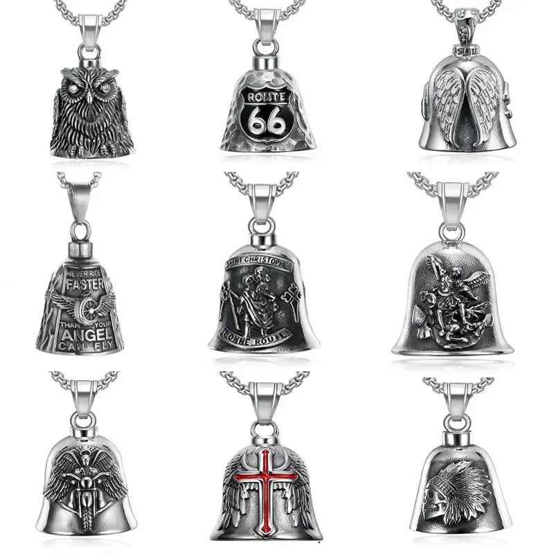 Vintage Christian Jesus Kreuz Glocke Anhänger Motorrad Glocke Halskette Punk Biker Religiöser Exorzist Glücksschmuck für Herren