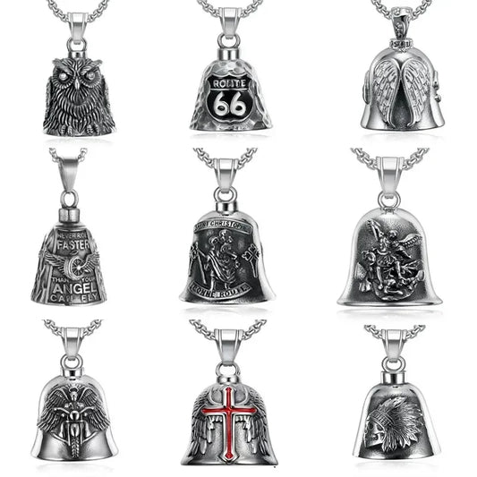 Vintage Christian Jesus Kreuz Glocke Anhänger Motorrad Glocke Halskette Punk Biker Religiöser Exorzist Glücksschmuck für Herren