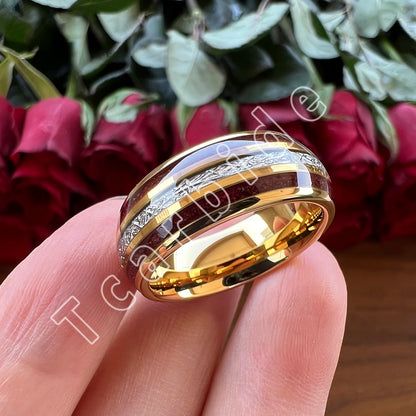 Dropshipping 8MM Männer Frauen Schöne Hochzeit Band Wolfram Rot Opal Ring mit Helle Meteorit Inlay Gewölbt Poliert Komfort Fit