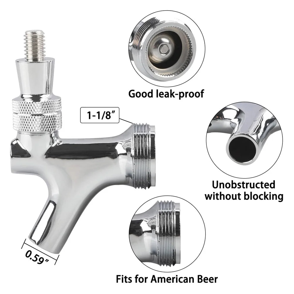 Fassbier-Wasserhahn, verchromte Kegerator-Bierhahn-Wasserhähne mit 1/4 Zoll Messingrohr-Winkel, selbstgebrautes Turmschaft-Baugruppe