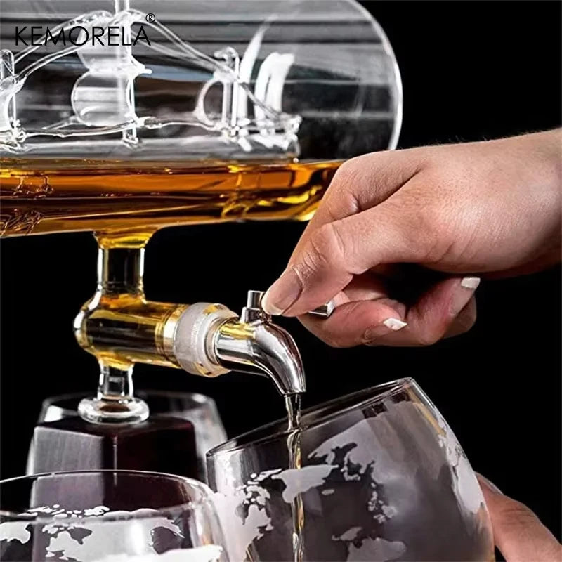Kemorela 1 Set kreative antike Bootsform Dekan ter Rotwein Whisky Glas Dekan ter 1 Halterung 1 Dekan ter 4 Tasse Kombination sset
