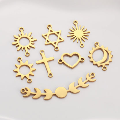 5Pcs Hohl Stern/Mond/Sonne Doppel Loch Charme Edelstahl Halskette Armband Anhänger DIY Link Stecker Schmuck machen Liefert