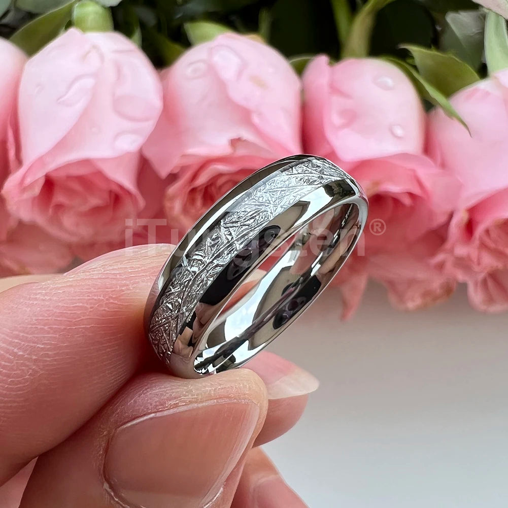 iTungsten 6/8mm Männer Frauen Helle Verlobung Hochzeit Band Wolfram Meteorit Ring Modeschmuck I Love You Graviert