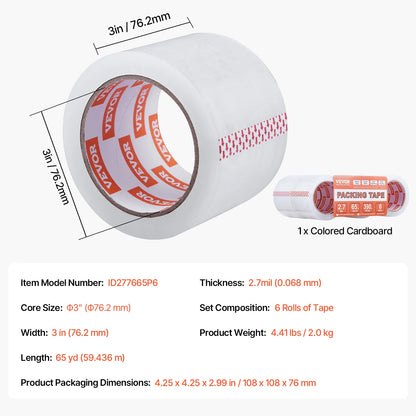 SucceBuy 6/24 Rollen 7,6 cm 70 m hochviskoses, transparentes Klebeband, transparentes Verpackungsband für Büroverpackungen, Expressverpackungen