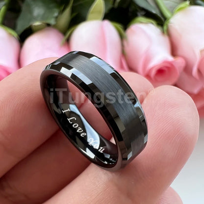 iTungsten 6mm 8mm Wolframkarbid-Fingerring für Herren und Damen, Verlobung, Ehering, Modeschmuck, I Love You, graviert, bequeme Passform