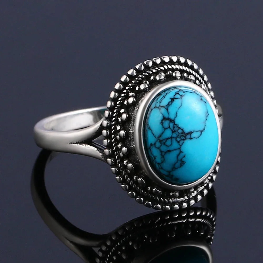Vintage S925 Silber Ring Natürliche Türkis Ringe Luxus Schmuck Party Jahrestag Geburtstag Geschenk für Frauen Mann
