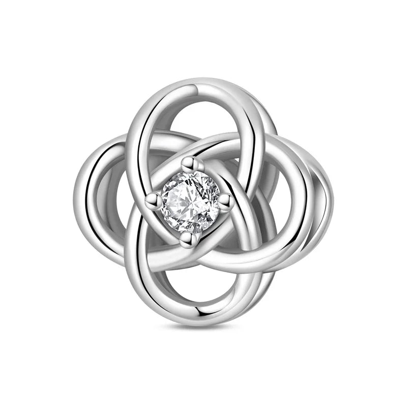 Romantische Schleifenperlen aus 925er-Sterlingsilber und herzförmiger, unendlicher baumelnder Charm, passend für Armbänder, schöne Schmuck-Accessoires, Geschenke
