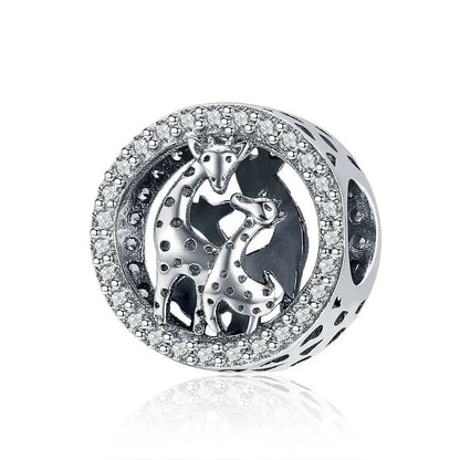 BAMOER Familien-Charm aus echtem 925er-Sterlingsilber mit blauen Kristallen, passend für Armbänder und Armreifen