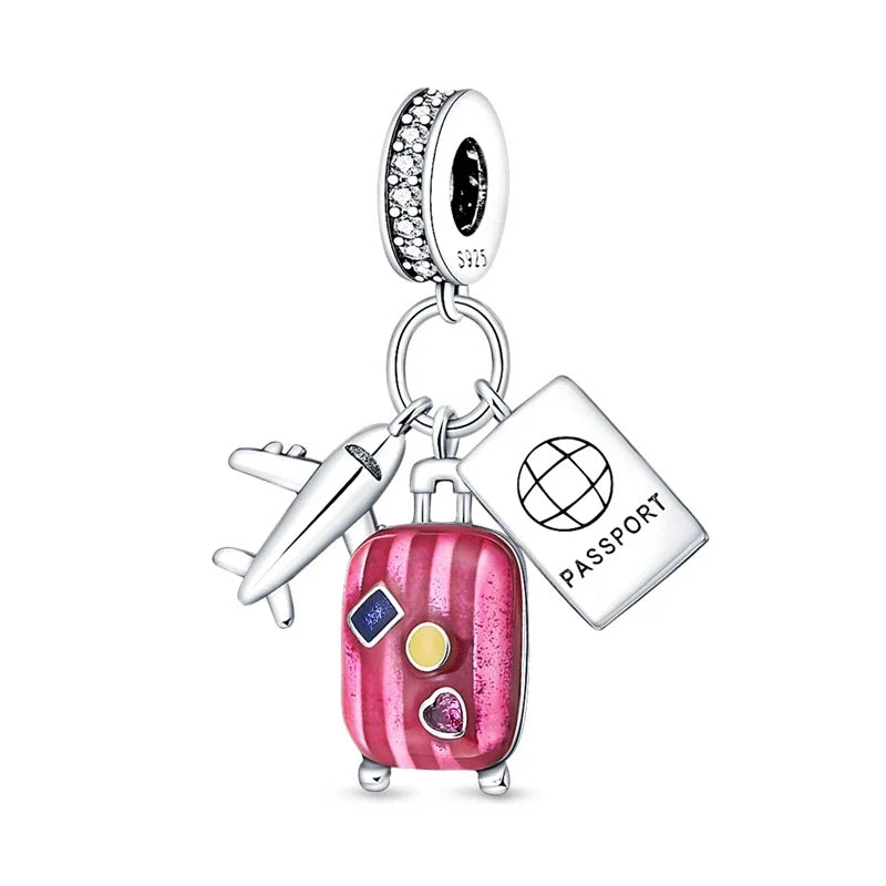 Reisepass-Charms aus 925er-Sterlingsilber, passend für Original-Armbänder, DIY-Flugzeug-Erde-Perlen für die Schmuckherstellung als Geschenk