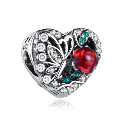 Wunderschöner roter Anhänger aus 925er-Sterlingsilber mit Rosenherz, Krabbe, Feuerwerkskörper, für Mädchen und Jungen, passend für DIY-Armbänder, Halsketten, süße Geschenke