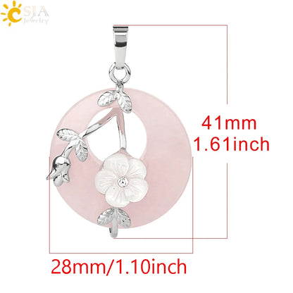 Natursteine Anhänger für Halskette Runde Blume Blatt Amethyste Rosenquarz Schwarzer Onyx Kristall Donut Reiki Schmuck G384