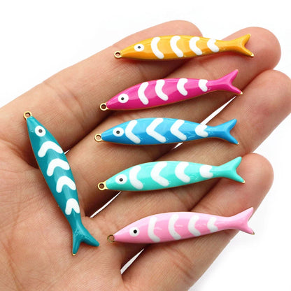 10 Stück 40x8mm Edelstahl Emaille Fisch Charms Anhänger DIY Schmuck Making Zubehör Erkenntnisse für Halsketten Ohrringe Armbänder
