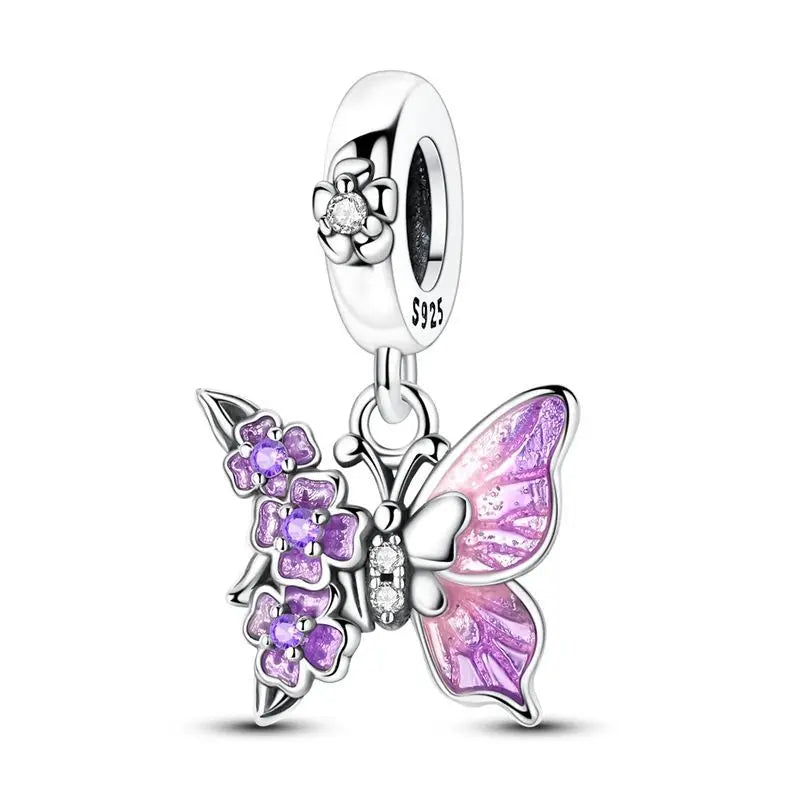 Heißer Verkauf, 925er-Sterlingsilber, Sterne und Mond, Perlen, Schmetterling und Engel, baumelnder Charm, passend für Armbänder, niedliche bunte Anhänger-Geschenke