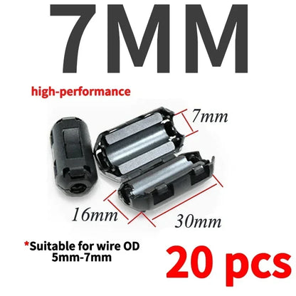 20Pcs 3,5/5/7/9mm Ferrit Filter Ringkern Ferrit Perle Clip Choke EMI RFI Noise Filter Clip Für USB/Video Kabel Netzkabel