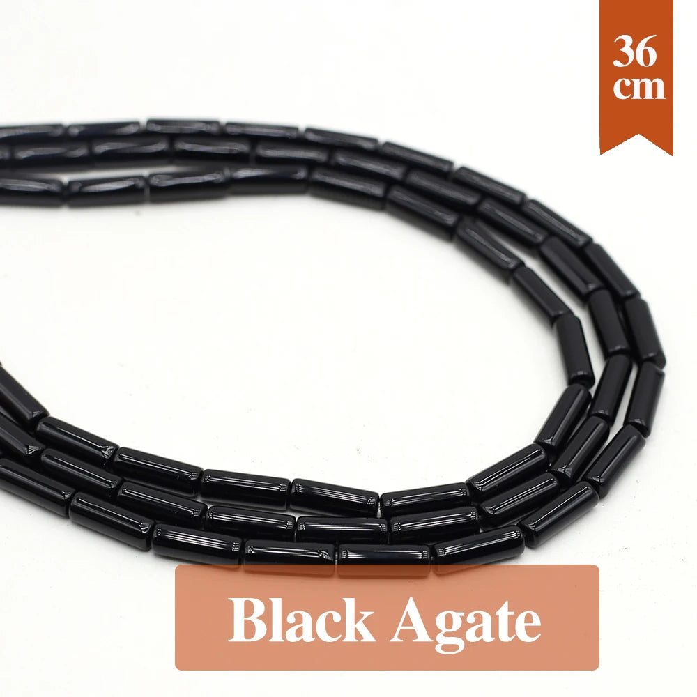 4 x 13 mm natürliche schwarze Achatperlen, zylindrischer natürlicher Achatstein, lose Distanzperlen für die Herstellung von DIY-Schmuck, Halskette, Armband