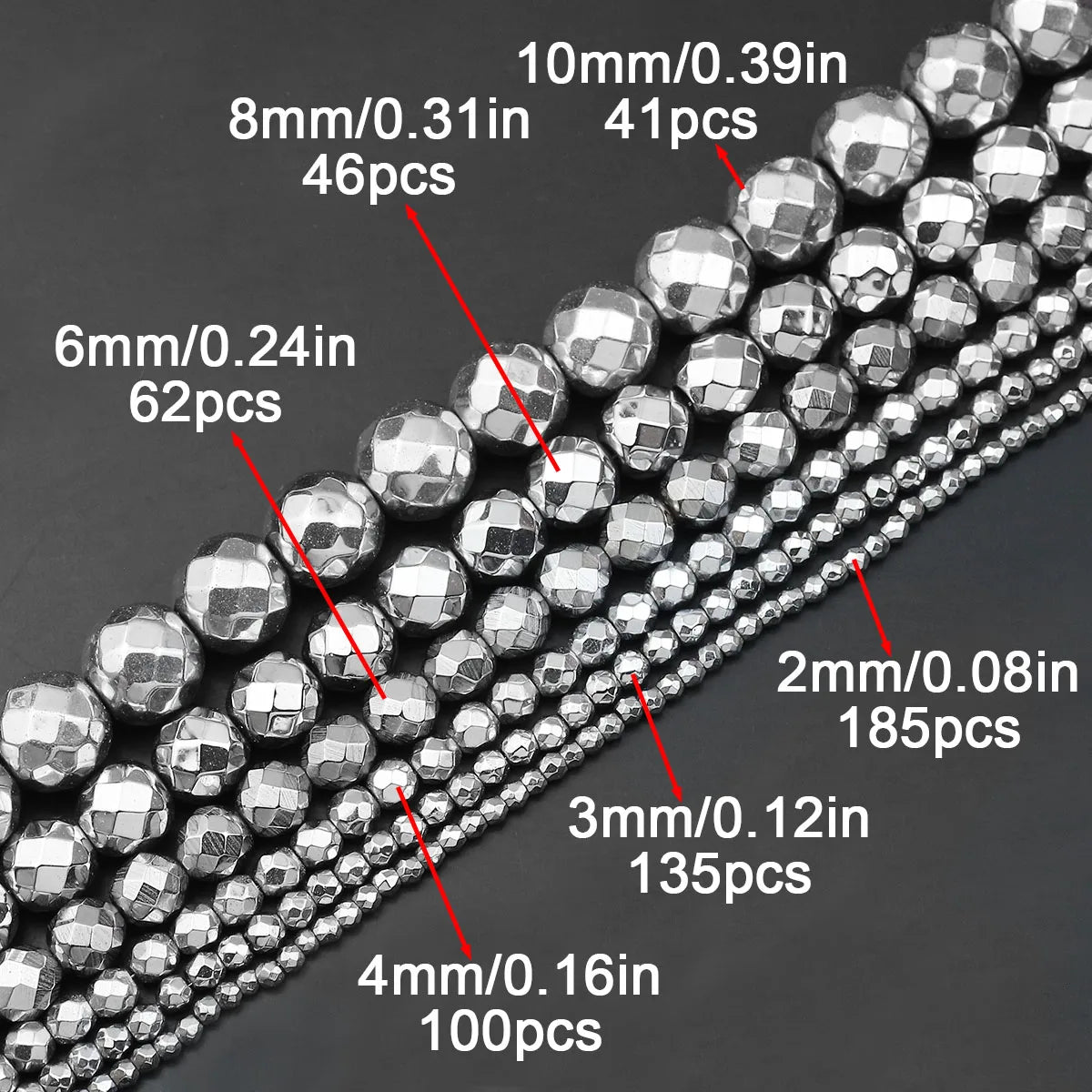 15'' Mehrfarbiger facettierter runder Hämatit-Naturstein 2/3/4/6/8/10 mm lose Perlen für DIY-Schmuckherstellung, Armband, Halskette, Earri