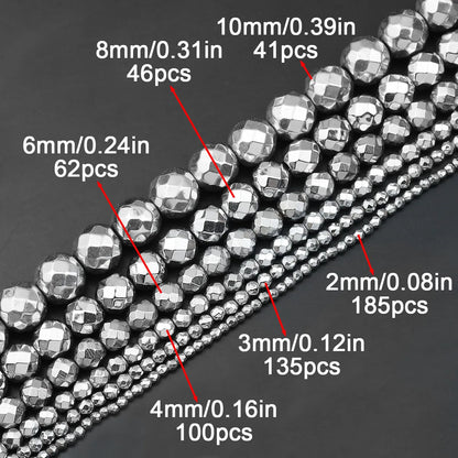 15'' Mehrfarbiger facettierter runder Hämatit-Naturstein 2/3/4/6/8/10 mm lose Perlen für DIY-Schmuckherstellung, Armband, Halskette, Earri