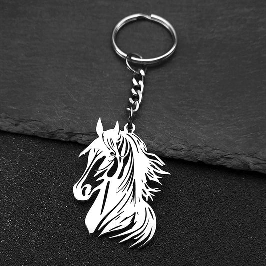 Hiphop Pferd Pony Kopf Tier Schlüsselbund Für Frauen Männer Edelstahl Gold Silber Farbe Männliche Tasche Charme Schlüsselring Schmuck Geschenke