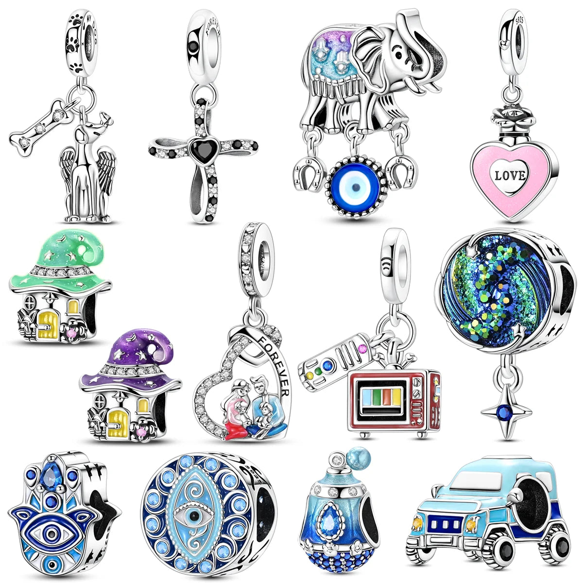 Original-Charm-Perle aus 925er-Sterlingsilber mit eingelegtem Zirkonium, Schleife, Liebesherz, Ballon-Anhänger, passend für Armbänder, DIY-Schmuckmarkierung