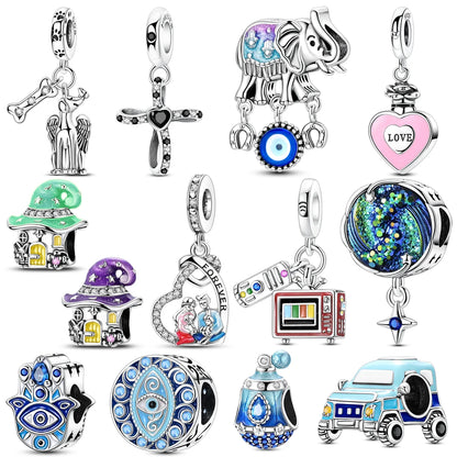 Original-Charm-Perle aus 925er-Sterlingsilber mit eingelegtem Zirkonium, Schleife, Liebesherz, Ballon-Anhänger, passend für Armbänder, DIY-Schmuckmarkierung