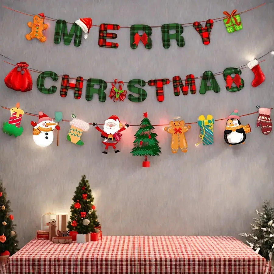 1set Frohe Weihnachten Banner Dekoration Santa Claus Schneemann Papier Hängen Banner Rot Grün Xmax Anhänger Weihnachten Dekorationen