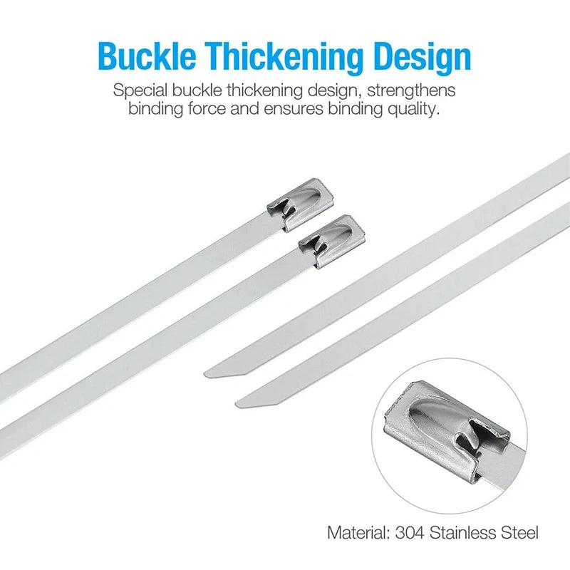 100 Stück Edelstahl-Kabelbinder 304 #   Metall-Kabelbinder mit Selbstverriegelung 4,6mm Hochbelastbare Metall-Auspuffbinder mit Verschluss