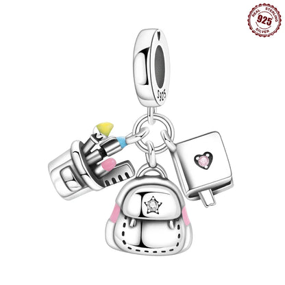 Malerei Kunst 925 Sterling Silber Verträumter Sternenhimmel Künstler Zeichenbrett Pinsel Schnur Fit DIY Armband Halskette Galerie Geschenke