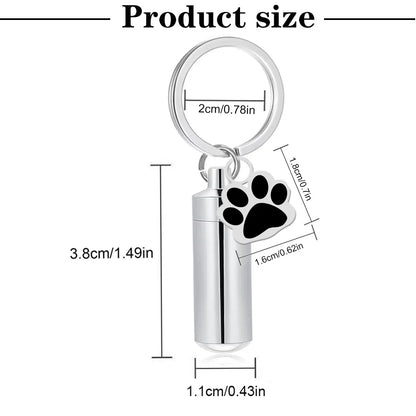 Haustier-Urnen-Schlüsselanhänger, Pfotenabdruck, Zylinder-Urnen-Anhänger, Schlüsselanhänger für Hunde, Asche, Welpen, Kätzchen, Asche, Andenken, Feuerbestattung, Gedenk-Anhänger