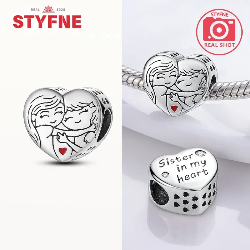 S925 Silber Für Immer Liebe Mutter Familie Schwester Herz Charms Perlen Fit Original Armband Charme Diy Familie Geschenk für Frauen