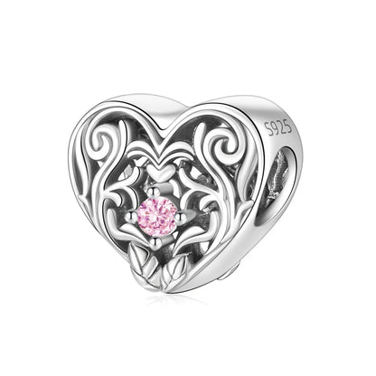 Charm-Anhänger aus 925er-Sterlingsilber mit Oktopusperlen und Stammbaum und Herz, passend für Schlangenarmband, Boutique-Halskette, rosa Anhänger, Geschenk