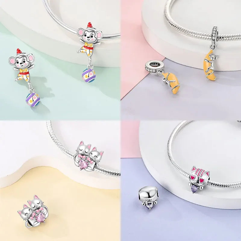 Exquisiter kleiner Affe aus 925er-Sterlingsilber, umarmender roter Herz-Anhänger, passend für Armbänder, Halsketten, Party-Paarung mit handgefertigten Geschenken