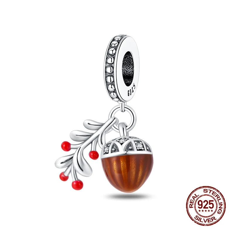Herbst Neue 925 Sterling Silber Braun Maple Leaf Kürbis Biene Charms Bead Fit 3mm 925 Original Armbänder DIY schmuck Warmes Geschenk