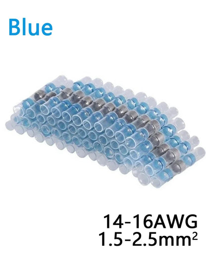 500/1000PCS Wasserdichte Solder Dichtung Hülse Splice Terminal Verzinnte Kupfer Schrumpf Elektrische Draht Butt Stecker AWG16-14 Blau