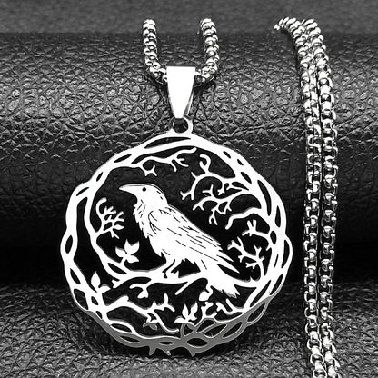 Hohle Krähe Rabe Vögel Anhänger Halskette Frauen Männer Edelstahl Schwarz Farbe Liebe Blume des Lebens Ritter Kette Schmuck Geschenke