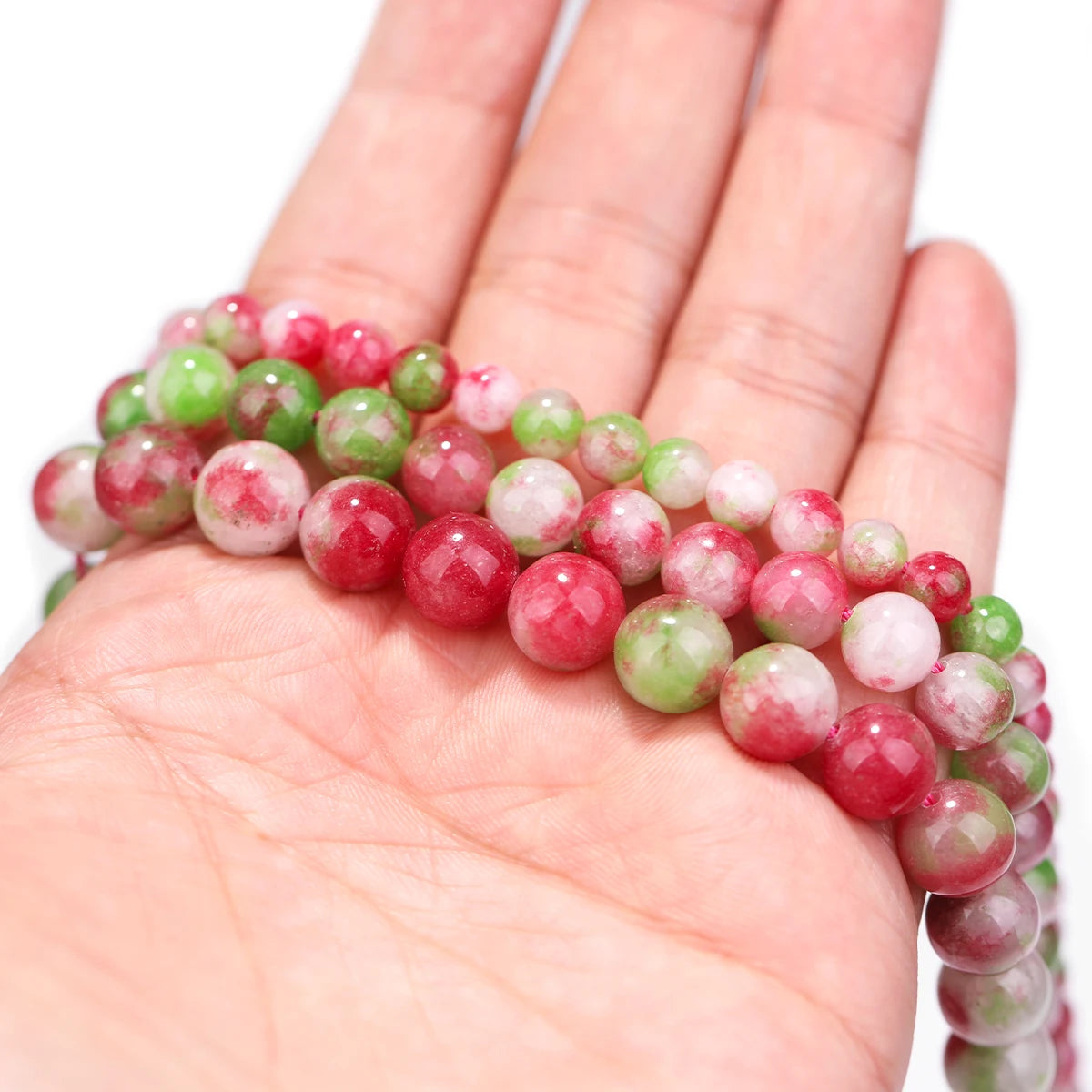 Natursteinperlen Wassermelone Turmalin Jade Lose Distanzperlen für Schmuckherstellung DIY Halskette Armband Handgefertigte Accessoires