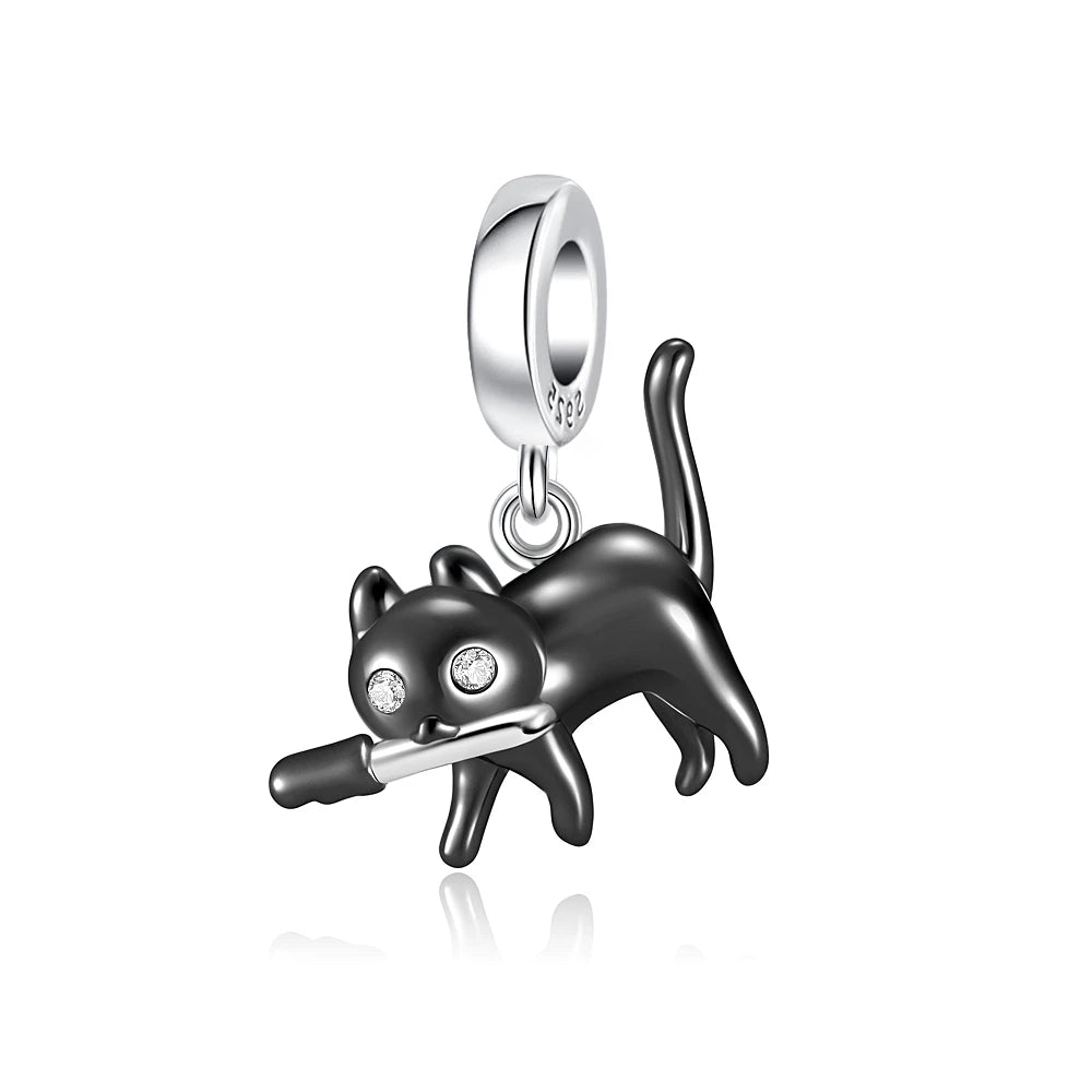 Heiße Verkäufe 925, schwarzer Tier-Anhänger, Serie Gothic-Skelett, Katze, Damenschmuck, geeignet für DIY-Armbänder, Halsketten, Zubehör