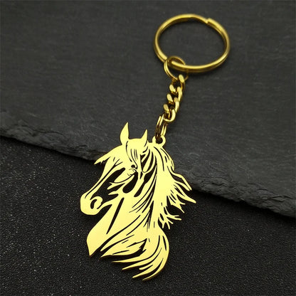 Hiphop Pferd Pony Kopf Tier Schlüsselbund Für Frauen Männer Edelstahl Gold Silber Farbe Männliche Tasche Charme Schlüsselring Schmuck Geschenke