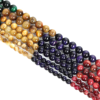 Natursteinperlen, mehrfarbig, Tigerauge, lose Distanzperlen für die Herstellung von Armbändern, Schmuck, DIY-Zubehör, Auswahlgröße 4/6/8/10/12 mm