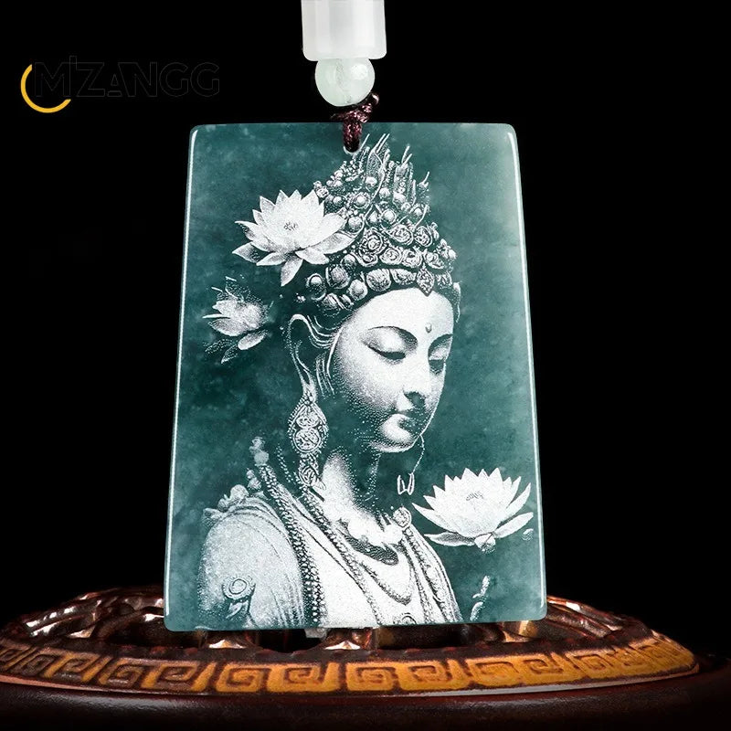 Natürliche Jadeit blau Wasser Neun-Schwanz-Fuchs Anhänger Schatten schnitzen Drachen Männer und Frauen Jade Halskette benutzer definierte exquisite Schmuck