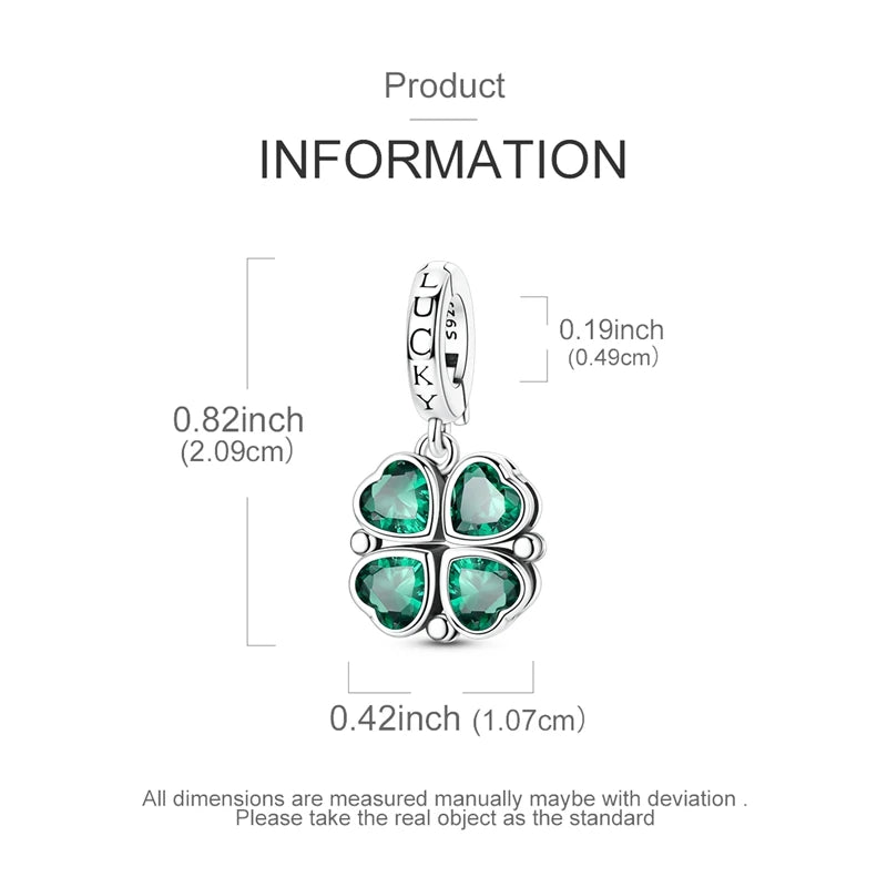925er Sterlingsilber, grüne Charms, Perlen, vierblättriges Kleeblatt, baumelnd, für Frauen und Mädchen, Original-Armband, DIY-Schmuck, Geschenke