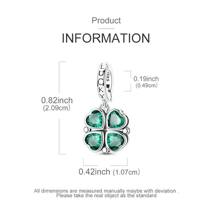 925er Sterlingsilber, grüne Charms, Perlen, vierblättriges Kleeblatt, baumelnd, für Frauen und Mädchen, Original-Armband, DIY-Schmuck, Geschenke