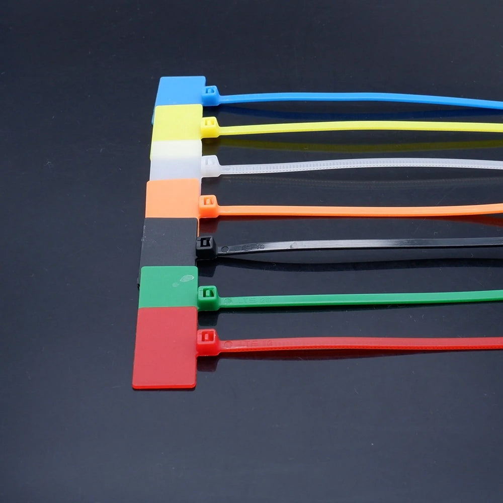 100 Stück Nylon-Kunststoff-Kabelbinder, Etiketten, Schlaufe, selbstsichernde Kabelbinder, Netzwerk-Befestigungsgurte, Marker, Blau, Rot, Grün, Gelb