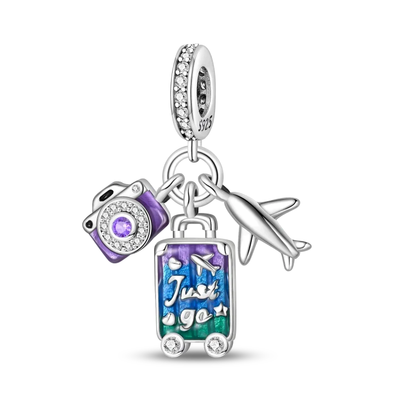 925er Sterlingsilber, modisch, bunt, Kamera, Gepäck, Reisen, Rucksack, Anhänger, Charms, Perlen, passend für Armbänder, DIY-Jubiläumsschmuck