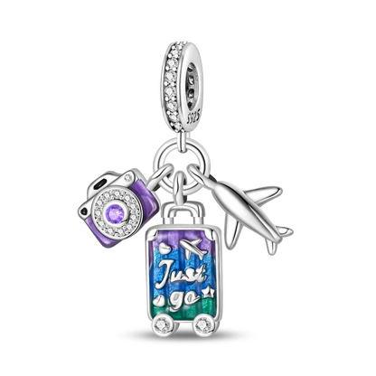 925er Sterlingsilber, modisch, bunt, Kamera, Gepäck, Reisen, Rucksack, Anhänger, Charms, Perlen, passend für Armbänder, DIY-Jubiläumsschmuck